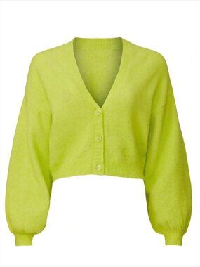 Baum und Pferndner Neon Lime V-Neck Wool blend Cropped Cardigan